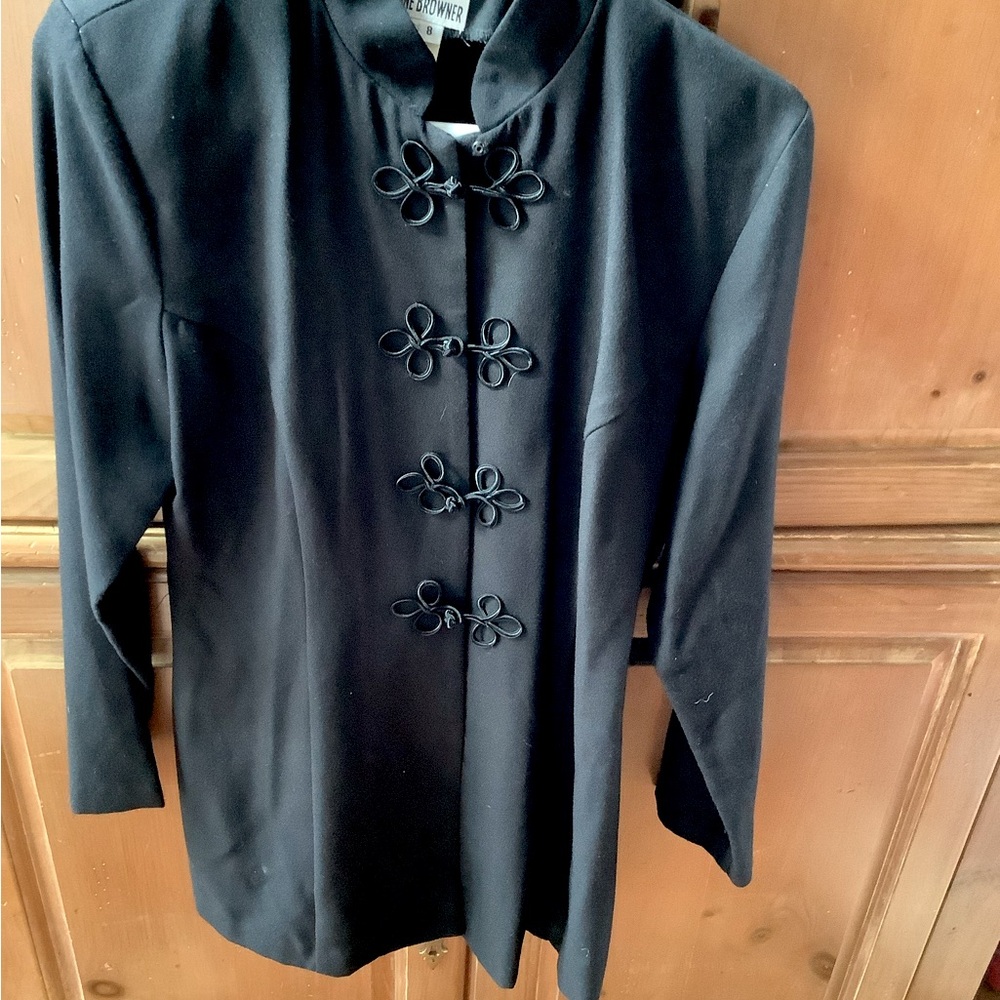 Elegant Solid Black Chinese Long Jacket. Size 8 - image 3